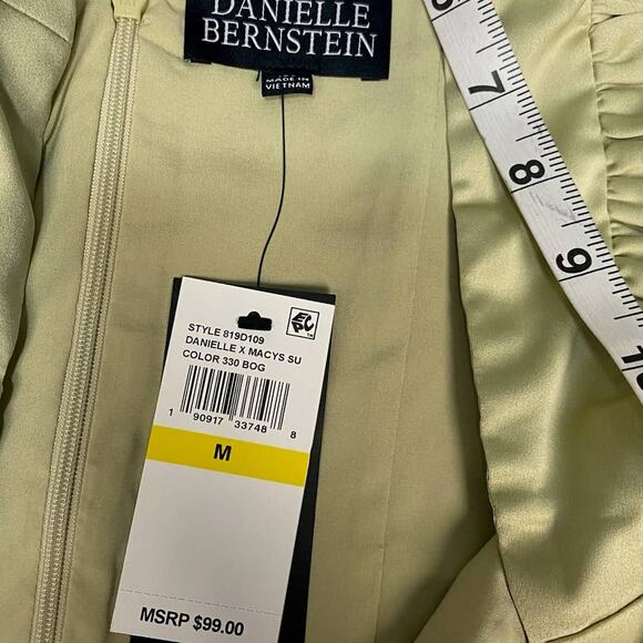 DANIELLE BERNSTEIN M sage green satin long sleeve square neck mini dress NWT B19 - Picture 5 of 6